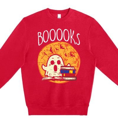 Books Ghost Boooks Halloween Reading Librarian Teacher Book Premium Crewneck Sweatshirt