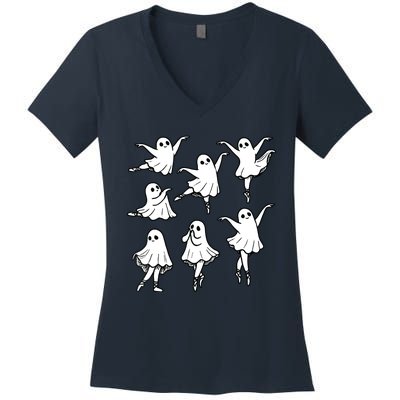 Ballet Ghost Ballet Dancer Spooky Dance Teacher Halloween Women's V-Neck T-Shirt