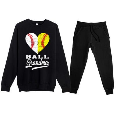 Ball Grandma Baseball Softball Heart Sport Lover Funny Gifts Premium Crewneck Sweatsuit Set