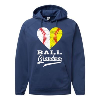 Ball Grandma Baseball Softball Heart Sport Lover Funny Gifts Performance Fleece Hoodie