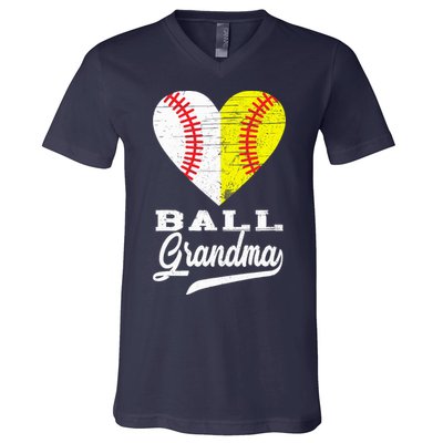 Ball Grandma Baseball Softball Heart Sport Lover Funny Gifts V-Neck T-Shirt