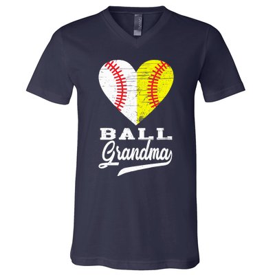 Ball Grandma Baseball Softball Heart Sport Lover Funny Gifts V-Neck T-Shirt