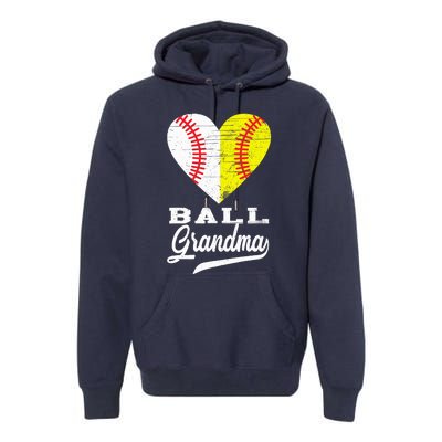 Ball Grandma Baseball Softball Heart Sport Lover Funny Gifts Premium Hoodie