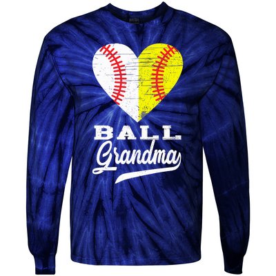 Ball Grandma Baseball Softball Heart Sport Lover Funny Gifts Tie-Dye Long Sleeve Shirt