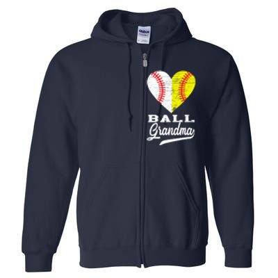 Ball Grandma Baseball Softball Heart Sport Lover Funny Gifts Full Zip Hoodie