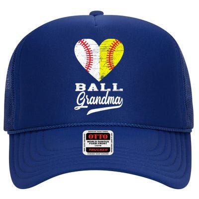 Ball Grandma Baseball Softball Heart Sport Lover Funny Gifts High Crown Mesh Back Trucker Hat