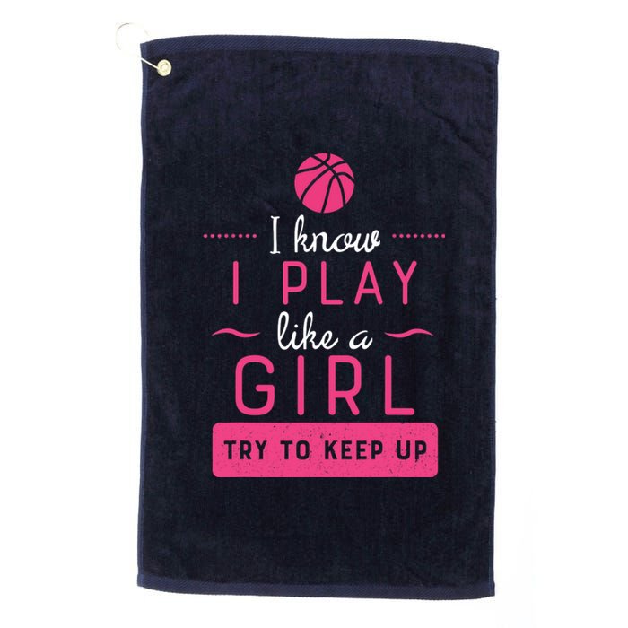 Basketball -Girl Basketball Gift- Play Like a Girl Platinum Collection Golf Towel