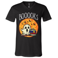 Books Ghost Boooks Halloween Reading Librarian Teacher Book V-Neck T-Shirt