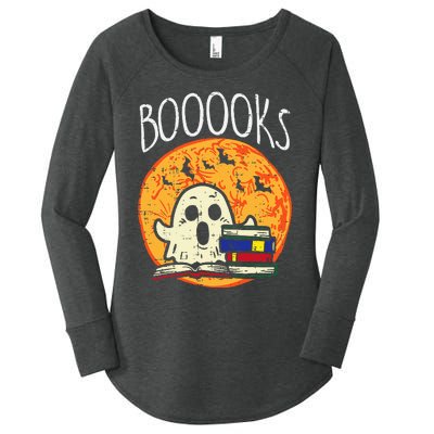 Books Ghost Boooks Halloween Reading Librarian Teacher Book Women's Perfect Tri Tunic Long Sleeve Shirt