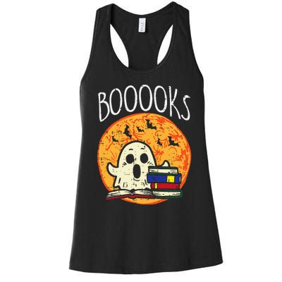 Books Ghost Boooks Halloween Reading Librarian Teacher Book Women's Racerback Tank