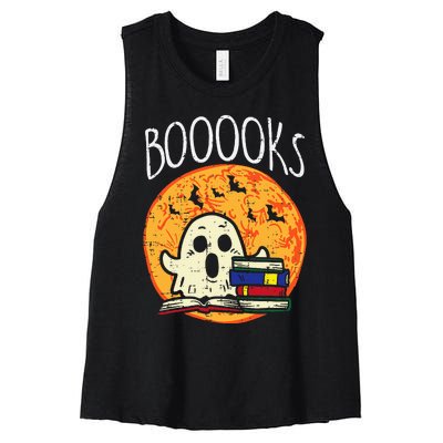 Books Ghost Boooks Halloween Reading Librarian Teacher Book Women's Racerback Cropped Tank