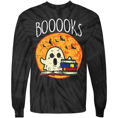 Books Ghost Boooks Halloween Reading Librarian Teacher Book Tie-Dye Long Sleeve Shirt