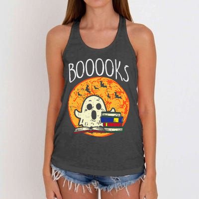 Books Ghost Boooks Halloween Reading Librarian Teacher Book Women's Knotted Racerback Tank