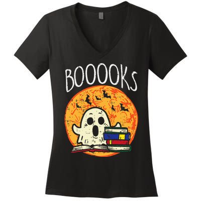 Books Ghost Boooks Halloween Reading Librarian Teacher Book Women's V-Neck T-Shirt