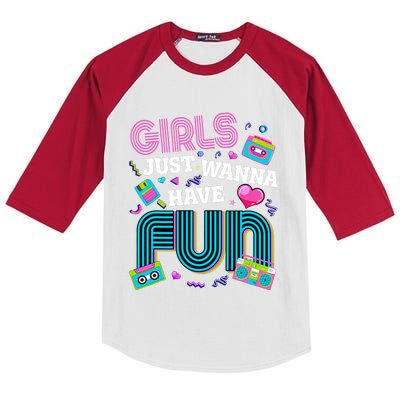 Birthday Girl Birthday Party Just Wanna Have Fun 80s Kids Colorblock Raglan Jersey