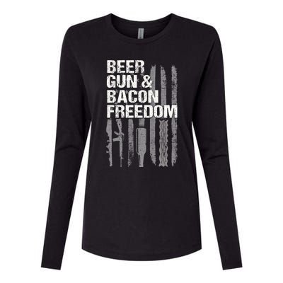 Beer Guns Bacon & Freedom Patriotic Veteran Flag Womens Cotton Relaxed Long Sleeve T-Shirt