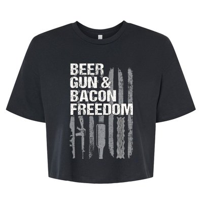 Beer Guns Bacon & Freedom Patriotic Veteran Flag Bella+Canvas Jersey Crop Tee