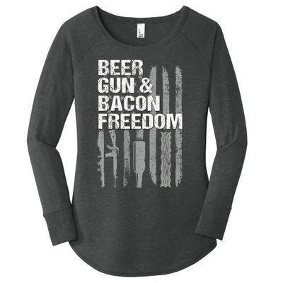 Beer Guns Bacon & Freedom Patriotic Veteran Flag Women's Perfect Tri Tunic Long Sleeve Shirt