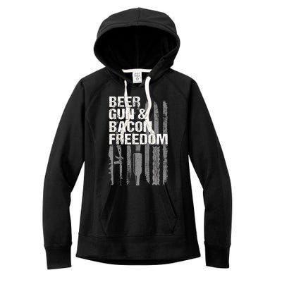 Beer Guns Bacon & Freedom Patriotic Veteran Flag Women's Fleece Hoodie