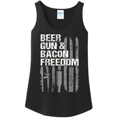 Beer Guns Bacon & Freedom Patriotic Veteran Flag Ladies Essential Tank