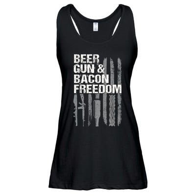 Beer Guns Bacon & Freedom Patriotic Veteran Flag Ladies Essential Flowy Tank