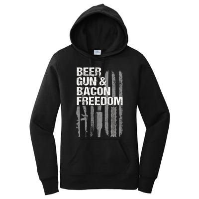 Beer Guns Bacon & Freedom Patriotic Veteran Flag Women's Pullover Hoodie