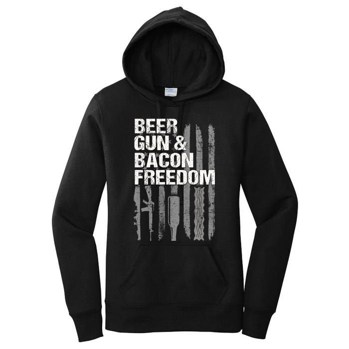 Beer Guns Bacon & Freedom Patriotic Veteran Flag Women's Pullover Hoodie