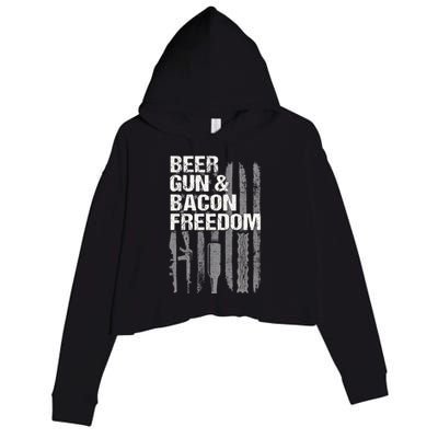 Beer Guns Bacon & Freedom Patriotic Veteran Flag Crop Fleece Hoodie