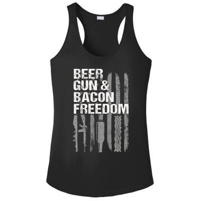 Beer Guns Bacon & Freedom Patriotic Veteran Flag Ladies PosiCharge Competitor Racerback Tank