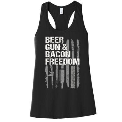 Beer Guns Bacon & Freedom Patriotic Veteran Flag Women's Racerback Tank