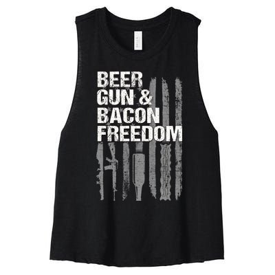 Beer Guns Bacon & Freedom Patriotic Veteran Flag Women's Racerback Cropped Tank