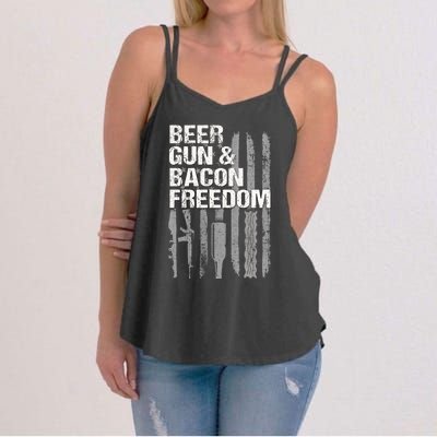 Beer Guns Bacon & Freedom Patriotic Veteran Flag Women's Strappy Tank