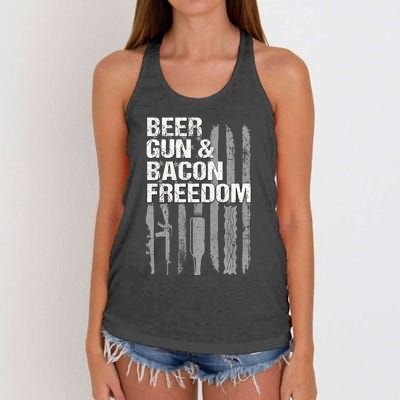 Beer Guns Bacon & Freedom Patriotic Veteran Flag Women's Knotted Racerback Tank