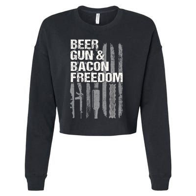 Beer Guns Bacon & Freedom Patriotic Veteran Flag Cropped Pullover Crew