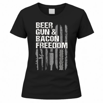 Beer Guns Bacon & Freedom Patriotic Veteran Flag Women's T-Shirt