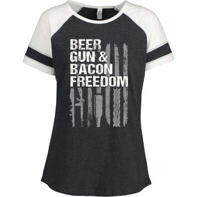 Beer Guns Bacon & Freedom Patriotic Veteran Flag Enza Ladies Jersey Colorblock Tee