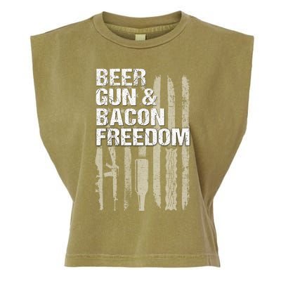 Beer Guns Bacon & Freedom Patriotic Veteran Flag Garment-Dyed Women's Muscle Tee