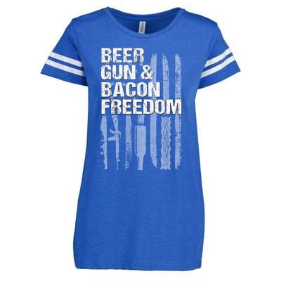 Beer Guns Bacon & Freedom Patriotic Veteran Flag Enza Ladies Jersey Football T-Shirt