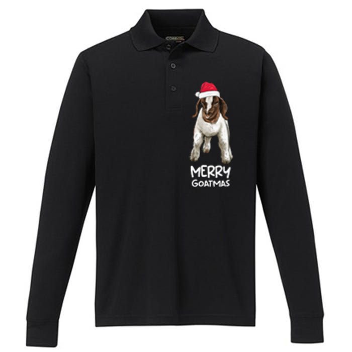 Boer Goat Christmas Merry Goatmas Performance Long Sleeve Polo