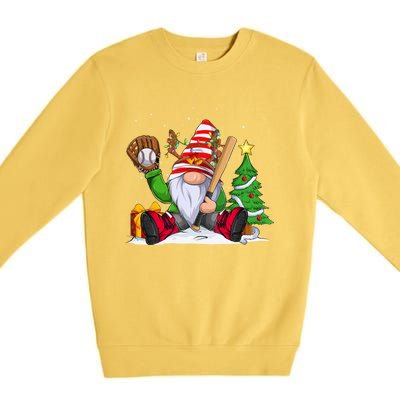 Baseball Gnome Christmas Winter Season Catcher Pitcher Funny Gift Premium Crewneck Sweatshirt