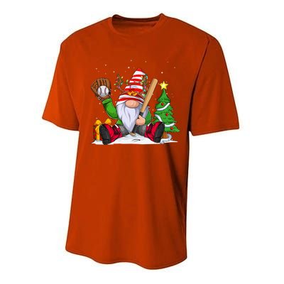 Baseball Gnome Christmas Winter Season Catcher Pitcher Funny Gift Performance Sprint T-Shirt