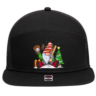 Baseball Gnome Christmas Winter Season Catcher Pitcher Funny Gift 7 Panel Mesh Trucker Snapback Hat