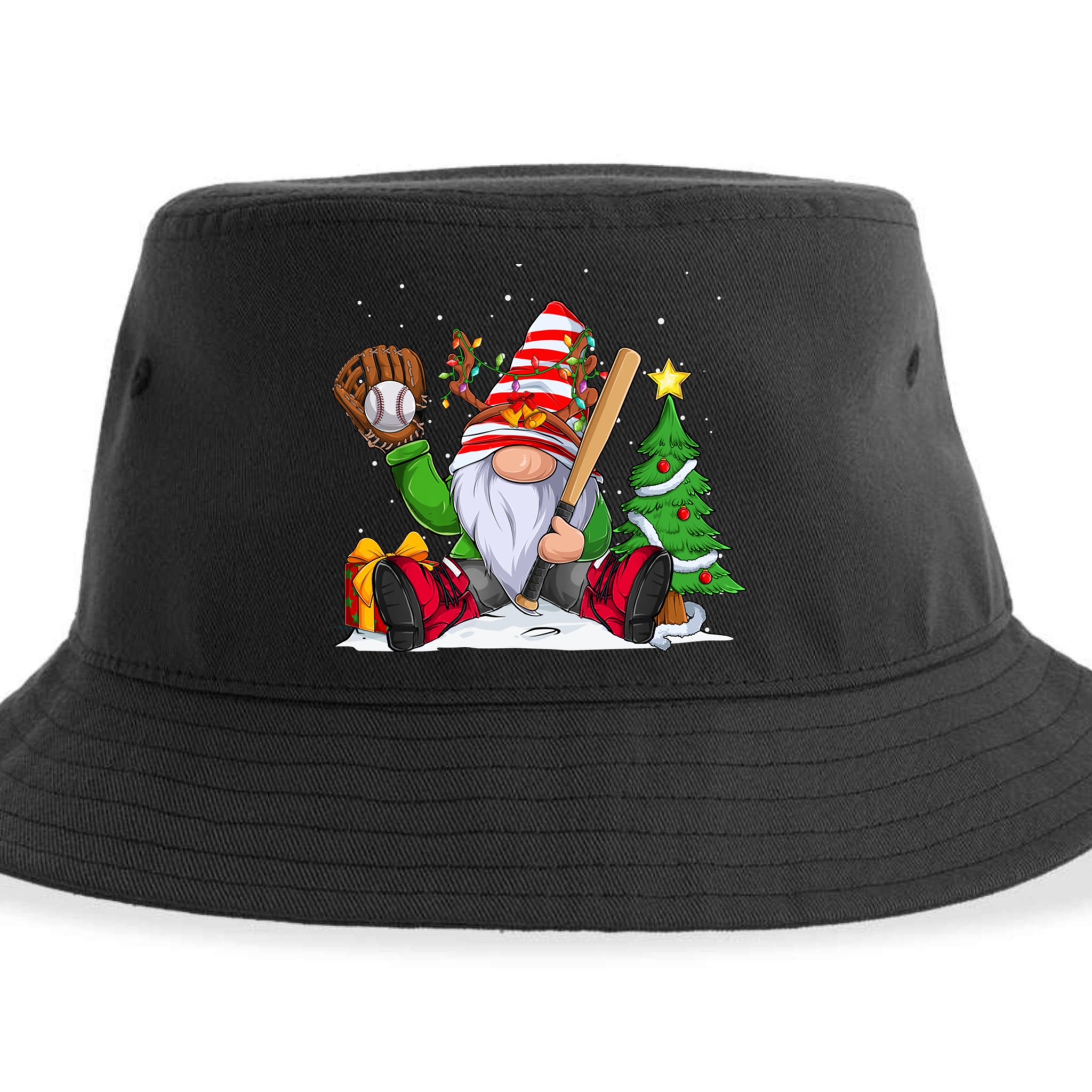 Baseball Gnome Christmas Winter Season Catcher Pitcher Funny Gift Sustainable Bucket Hat