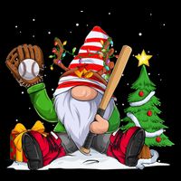 Baseball Gnome Christmas Winter Season Catcher Pitcher Funny Gift Bucket Hat