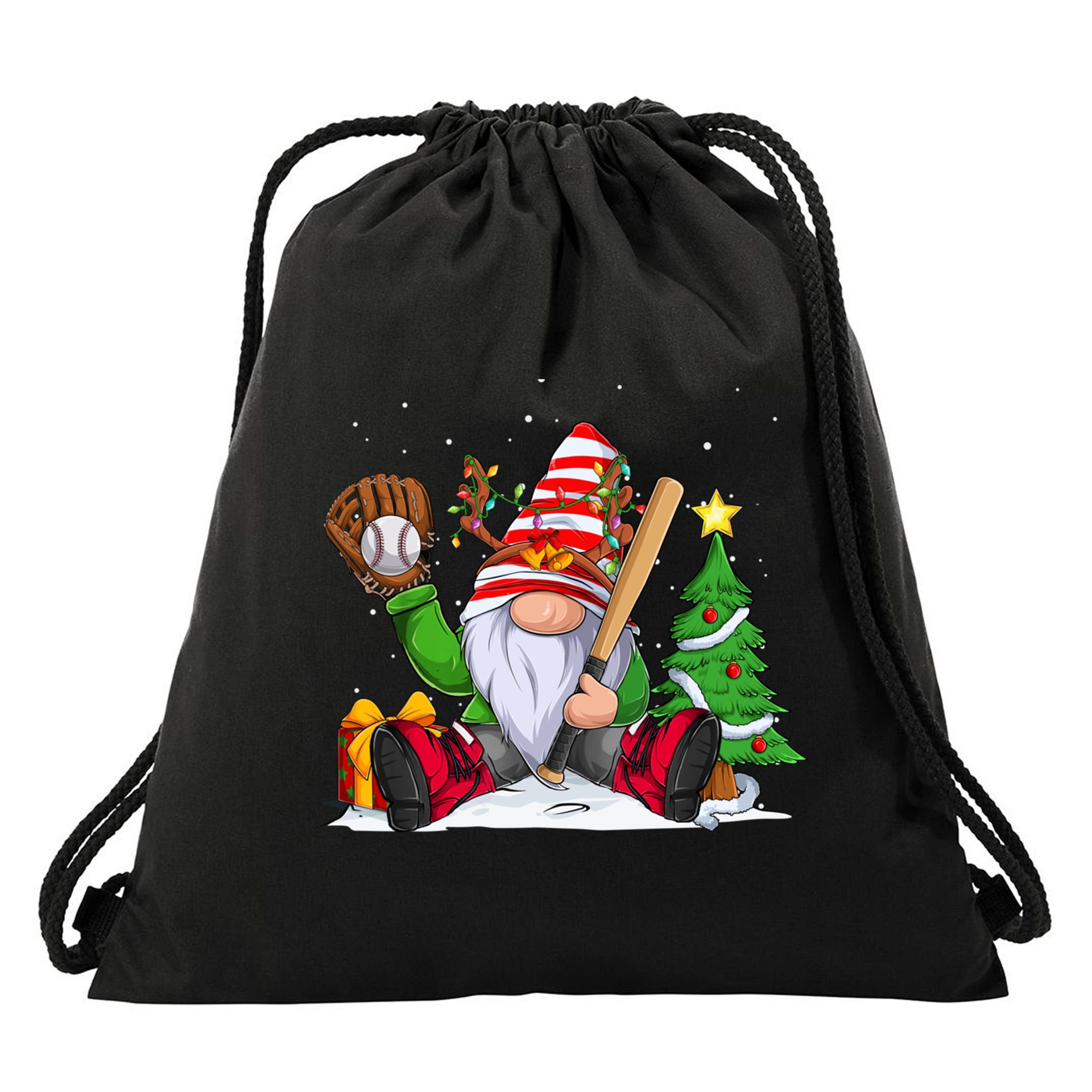 Baseball Gnome Christmas Winter Season Catcher Pitcher Funny Gift Drawstring Bag