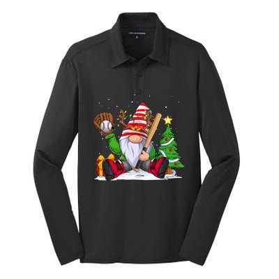 Baseball Gnome Christmas Winter Season Catcher Pitcher Funny Gift Silk Touch Performance Long Sleeve Polo