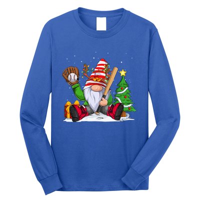 Baseball Gnome Christmas Winter Season Catcher Pitcher Funny Gift Long Sleeve Shirt