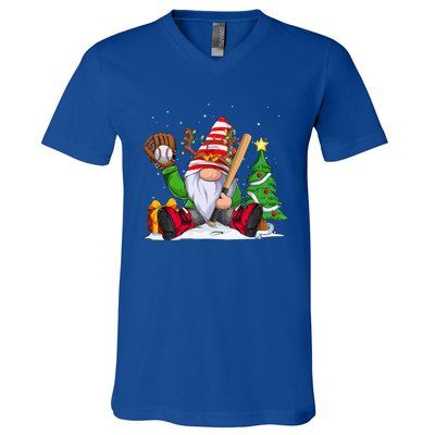 Baseball Gnome Christmas Winter Season Catcher Pitcher Funny Gift V-Neck T-Shirt