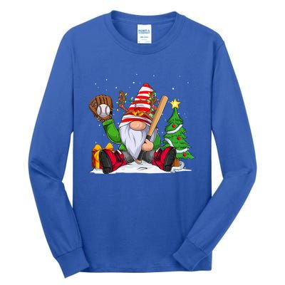 Baseball Gnome Christmas Winter Season Catcher Pitcher Funny Gift Tall Long Sleeve T-Shirt