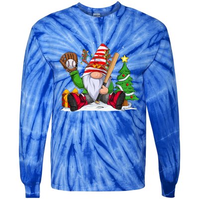 Baseball Gnome Christmas Winter Season Catcher Pitcher Funny Gift Tie-Dye Long Sleeve Shirt